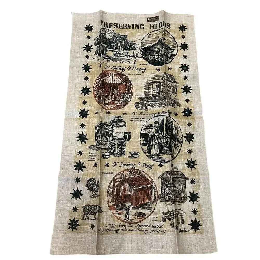 Vintage Linen Tea Towel Preserving Foods Country Life Bonheur KayDee NOS New